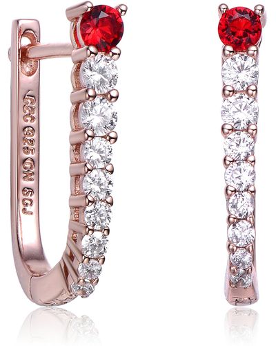 Genevive Jewelry Sterling Silver Cubic Zirconia U-shaped huggie Hoop Earrings - Pink