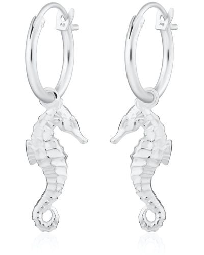 Lily Charmed Sterling Seahorse Charm Hoop Earrings - White