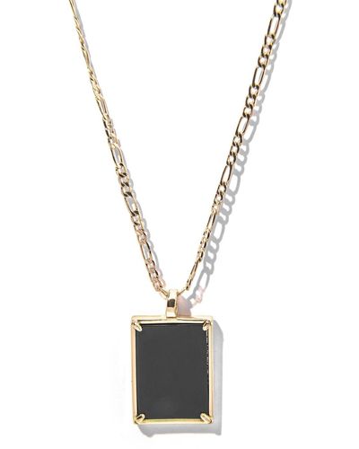 The Essential Jewels Gold Filled Black Onyx Crystal Pendant Figaro Chain Necklace - Metallic