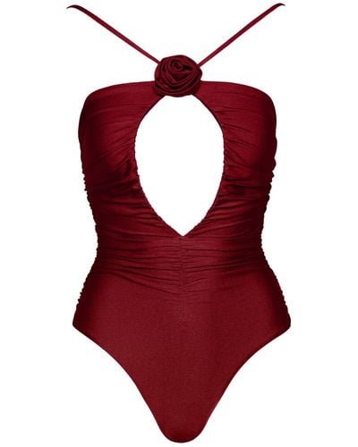 Noire Swimwear Ruby Flower Ruched One Piece - Red