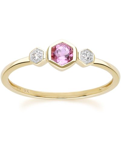 Gemondo Geometric Round Pink Tourmaline & Sapphire Ring In Yellow Gold - Metallic