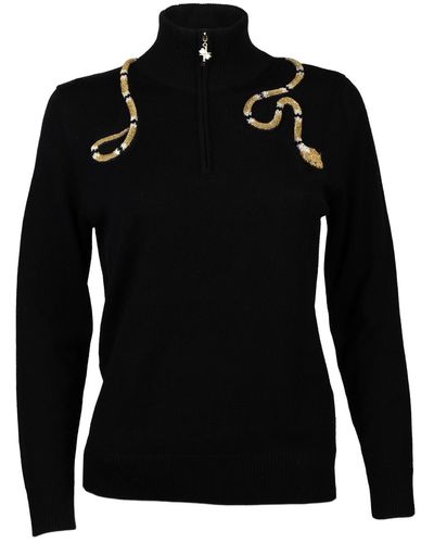 Laines London Laines Couture Quarter Zip Jumper With Embellished Gold Wrap Snake - Black