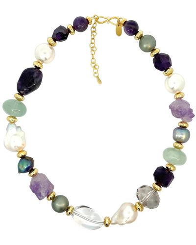 Gosia Orlowska Sleeping Beauty Swarvoski Pearl And Baroque Pearl, Crystal And Gemstones Necklace - Metallic