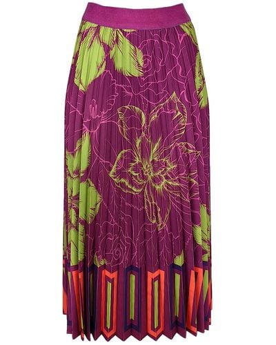 Lalipop Design Floral & Geometric Color Block Half Circle Pleated Skirt - Purple