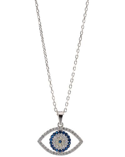 Ebru Jewelry Sparkly Evil Eye Sterling Silver Necklace - Metallic
