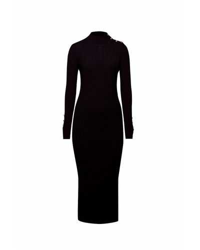 Rumour London Adriana Maxi Ribbed Wool Dress - Black
