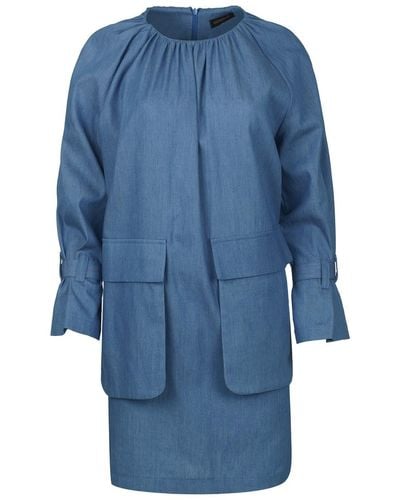 Conquista Denim Style Dress With Pocket Detail - Blue