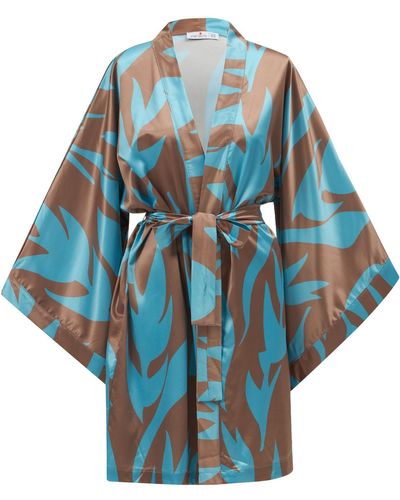 Peraluna Kalinda Satin Short Kimono - Blue