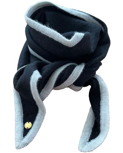 tirillm Ayla Small Neck Scarf In Soft Pure Cashmere, With Off White Trimming - Blue