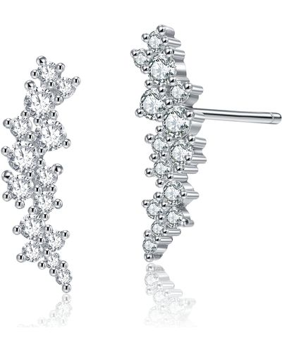 Genevive Jewelry Sterling Clear Cubic Zirconia Cluster Stud Earrings - Metallic