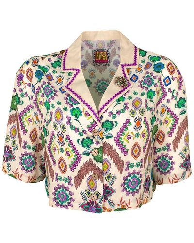 Lalipop Design Boho Style Viscose Crop Shirt - Multicolor