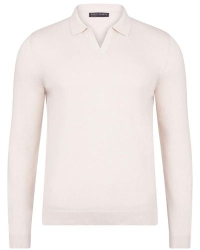 Paul James Knitwear S Cotton Lightweight Lyndon Buttonless Polo Shirt - Pink