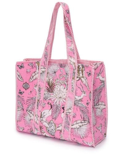 At Last Cotton Tote Bag In Pink Tropical