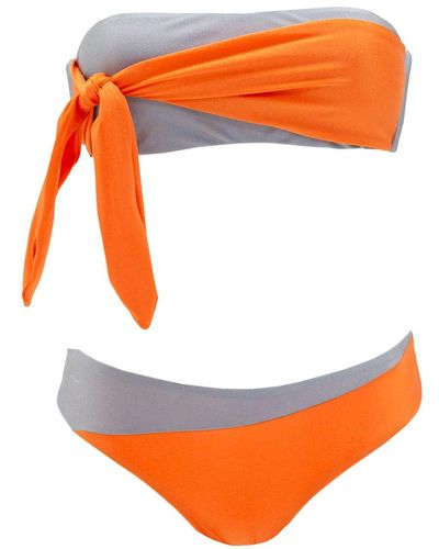 Aulala Paris Twinkle Star Bi-color Bandeau Bikini With Knot - Orange