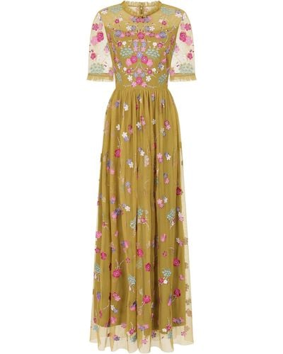 Frock and Frill Coraline Floral Embroidered Maxi Dress - Metallic