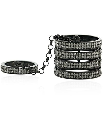 Artisan Pave Diamond Connector Ring 925 Sterling Silver Handmade Jewelry - Black