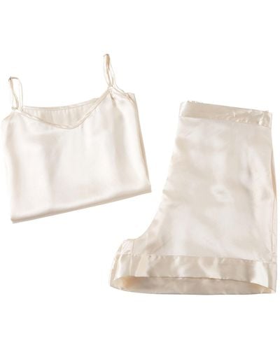 Soft Strokes Silk Neutrals Pure Mulberry Silk Camisole And Shorts Set - White