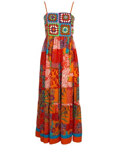 Lalipop Design Handmade Crochet Top Viscose Maxi Dress - Red
