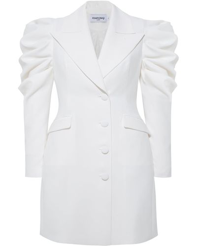 Femponiq Draped Sleeved Tailored Blazer Dress - White