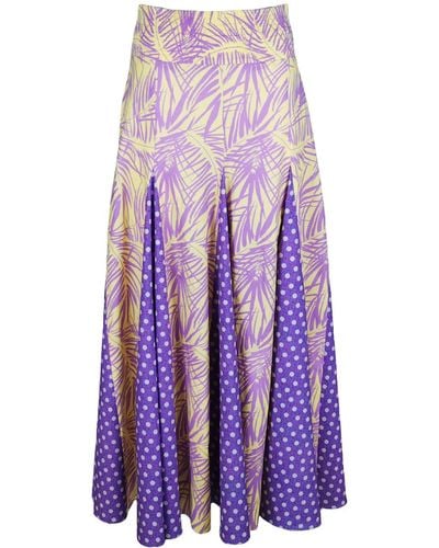 Lalipop Design Leaves & Polka Dot Print Maxi Flouncy Skirt - Purple
