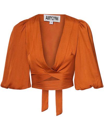 Amy Lynn Jacinta Burnt Orange Puff Sleeve Wrap Top