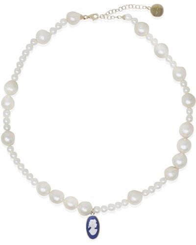 Vintouch Italy Boreas Mismatched Pearl And Blue Cameo Necklace - Metallic