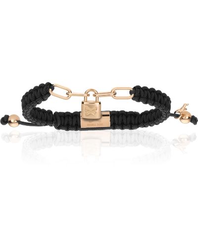 Double Bone Bracelets Pink Gold Lock With Polyester Bracelet - Black