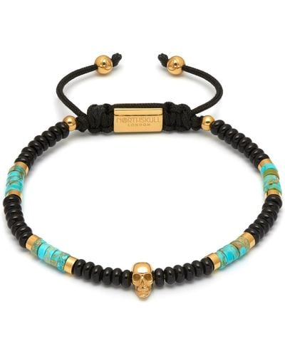 Northskull Black Onyx / Turquoise & Gold Atticus Skull Macramé Bracelet - Metallic