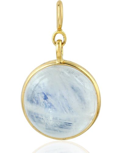 Artisan 18k Yellow With Bezel Set Moonstone Gemstone Moon Design Charm Pendant - Blue