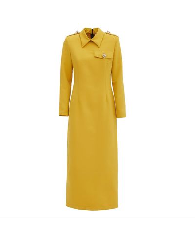 Julia Allert Fitted Long Sleeve Dress With Stand-up Collar - Yellow