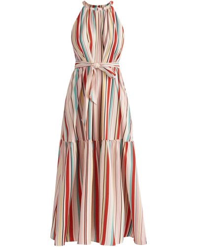 Paisie Striped Halterneck Maxi Dress - White