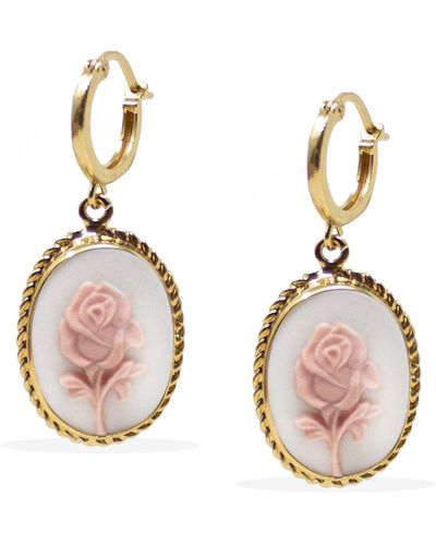 Vintouch Italy Gold-plated White Rose Cameo Hoop Earrings - Metallic