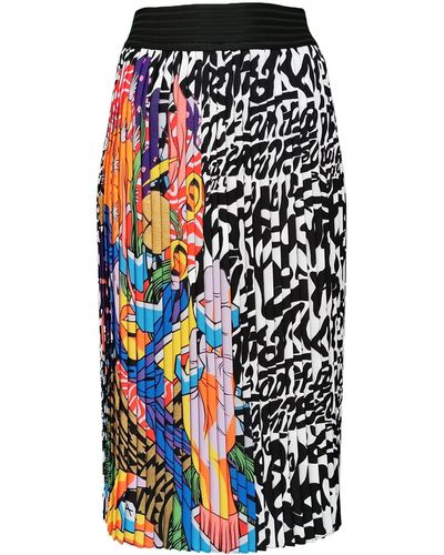 Lalipop Design Colorful Abstract Print Pleated Midi Skirt - Multicolor