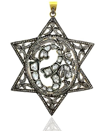 Artisan 14k Solid 925 Silver With Uncut Diamond "om" Mythological & Star Of David Pendant - Multicolor