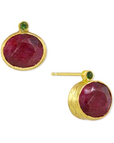 Ottoman Hands Lucia Ruby And Green Crystals Stud Earrings - Purple