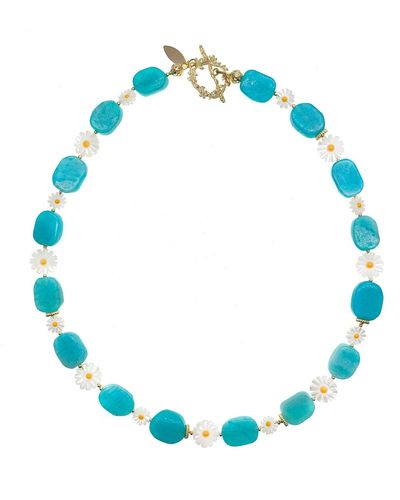 Farra Amazonite With Foral Shells Short Necklace - Blue