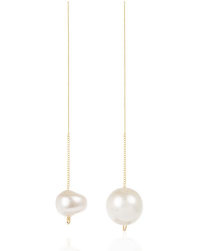 C.J.M Asymmetric Pearl Chain Earrings - White