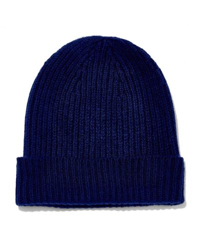 Paul James Knitwear 100% Cashmere Ribbed Beanie Hat - Blue