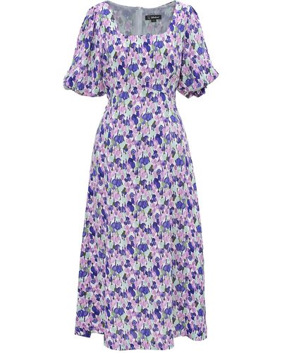 Smart and Joy Square Neckline Liberty Print Dress - Purple