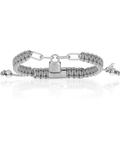 Double Bone Bracelets Silver Lock With Polyester Bracelet - Metallic