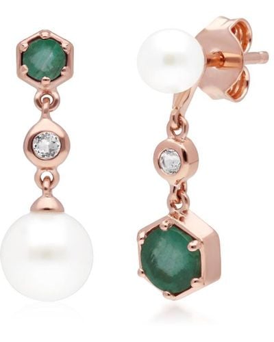 Gemondo Mismatched Emerald, Pearl & Topaz Dangle Earrings In Plated Silver - Metallic