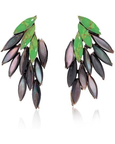 Elle Macpherson Azael Orinoco Wing Earrings, Mother Of Pearl And Sterling Silver - Green