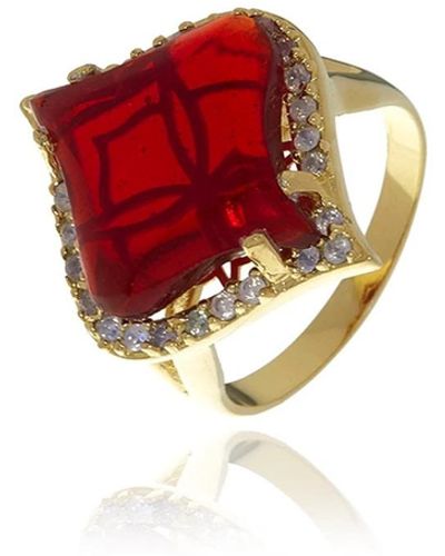 Georgina Jewelry Gold Petal Garnet Ring - Red