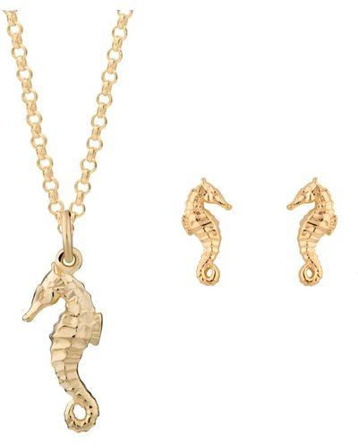 Lily Charmed Plated Seahorse Necklace & Studs Jewelry Set - Metallic