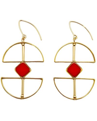 Aracheli Studio Diamond Glass Double Half Moon Earrings - Red