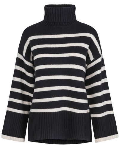 tirillm Naomi Chunky Pure Cashmere Pullover With Stripes, Black With White Stripes