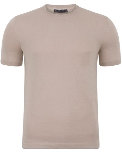 Paul James Knitwear Neutrals / S Ultra-fine Cotton Hugo Knitted T-shirt - Gray