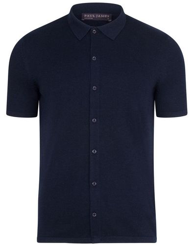 Paul James Knitwear S Cotton Short Sleeve Marshall Shirt - Blue