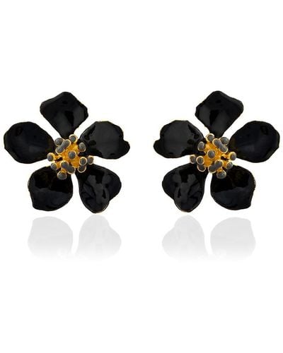 Milou Jewelry Cherry Blossom Flower Earrings - Black