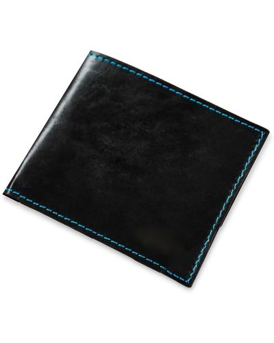 VIDA VIDA Black Leather Wallet With Contrast Blue Stitch